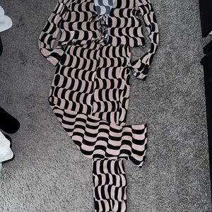 Chic Black and Tan Patterned Two Piece Outfit